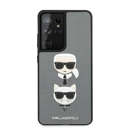 Karl Lagerfeld Saffiano Karl & Choupette Heads - Samsung Galaxy S21 Ultra tok (ezüst)