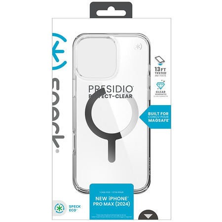 Speck Presidio Perfect-Clear MagSafe - iPhone 16 Pro Max Case (Clair / Finition chromée / Argent Serein)