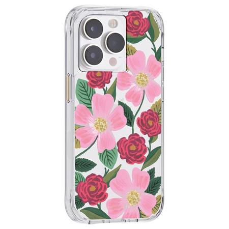 Rifle Paper Clear - Etui iPhone 14 Pro zdobione złotem (Rose Garden)