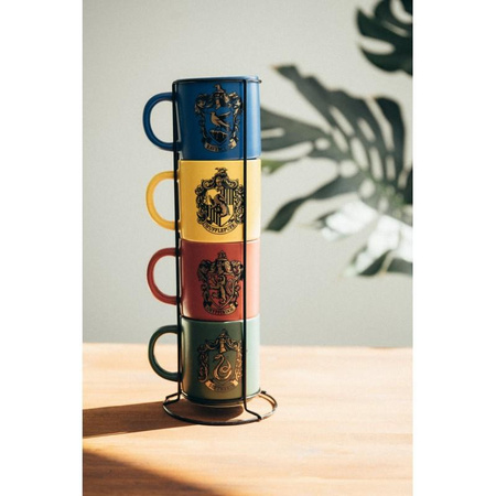 Harry Potter - Satz Keramikbecher mit Ständer 300 ml 4 Stück. Hogwarts-Häuser