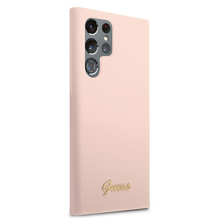 Guess Silicone Script Metal Logo - Etui Samsung Galaxy S22 Ultra (różowy)