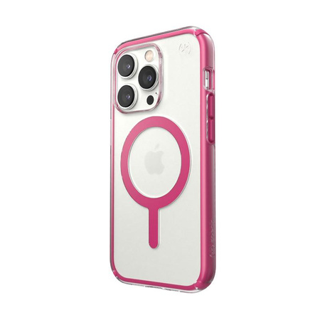 Speck Presidio Perfect-Clear mit Impact Geometry + MagSafe - iPhone 14 Pro Hülle mit MICROBAN Beschichtung (Klar / Digital Pink)