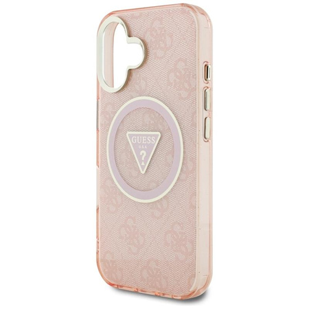 Guess IML Metal Glitter 4G Circle Triangle MagSafe - tok iPhone 16-hoz (rózsaszín)