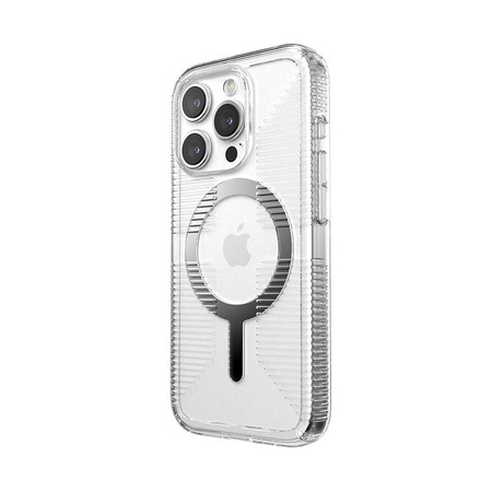 Speck Gemshell Grip + MagSafe - Coque pour iPhone 15 Pro (Transparent / Finition Chrome)