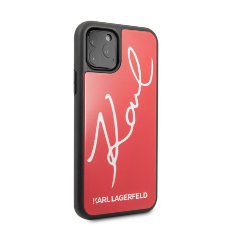 Karl Lagerfeld Double Layers Tempered Glass Glitter Signature Case - pouzdro pro iPhone 11 Pro (červené)