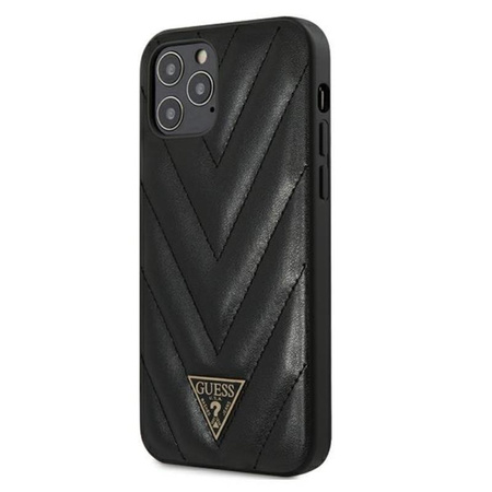 Guess V Quilted - pouzdro pro iPhone 12 / iPhone 12 Pro (černé)