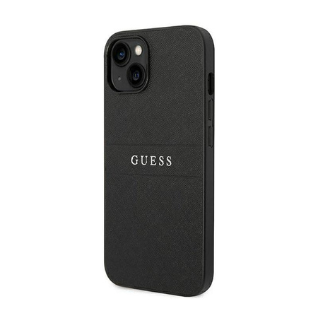 Guess Saffiano Metal Logo Stripes - Case for iPhone 14 Plus (Black)