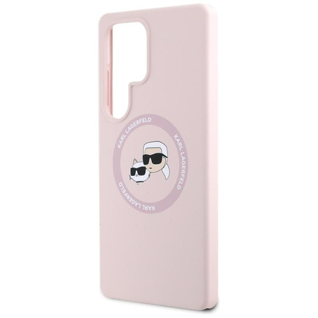 Karl Lagerfeld Silikonové pouzdro MagSafe s dvojitou hlavou a kruhem - Samsung Galaxy S25 Ultra (růžové)