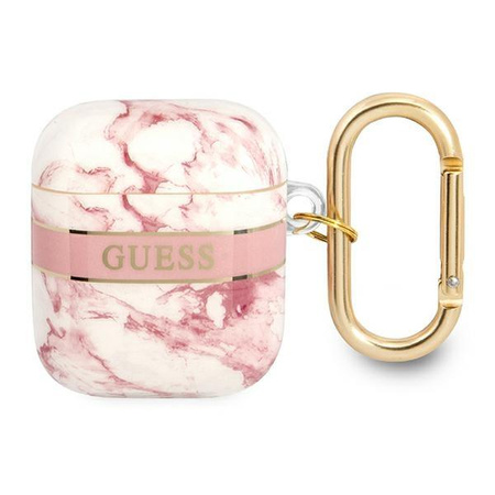 Guess Marble Strap - pouzdro pro Airpods 1/2 generace (růžové)