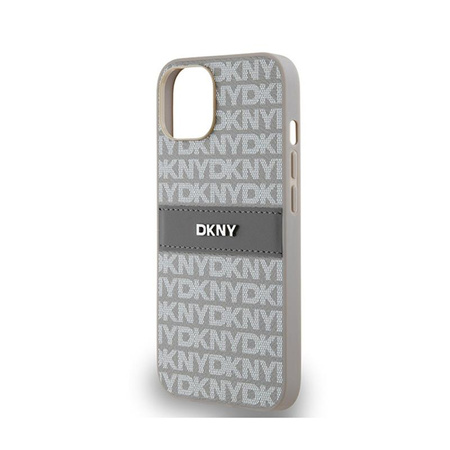 DKNY Lederhülle mit Monostreifen und Metall-Logo - iPhone 14 / 15 / 13 (beige)