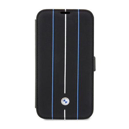 BMW Booktype Leather Stamp Blue Lines - iPhone 14 Pro Max Case (black)