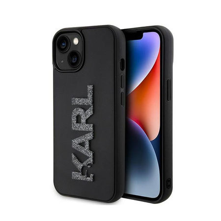 Karl Lagerfeld 3D Rubber Glitter Logo - pouzdro na iPhone 15 (černé)