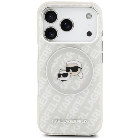 Karl Lagerfeld IML Glitter Karl & Choupette Heads Logo MagSafe - Pouzdro pro iPhone 17 Pro (šedé)