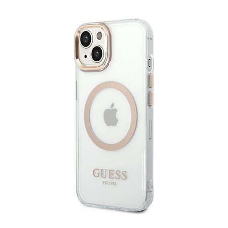 Guess Metal Outline Magsafe - Coque pour iPhone 14 Plus (Transparent / Or)