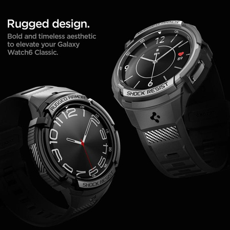 Spigen Rugged Armor Pro - Strap + Case for Samsung Galaxy Watch 6 Classic 43 mm (Black)