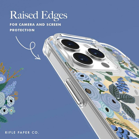 Rifle Paper Clear MagSafe - pouzdro pro iPhone 15 Pro (Garden Party Blue)