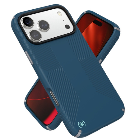 Speck Presidio2 Grip MagSafe - iPhone 17 Pro Max Case (Deep Sea/Silver Metallic)