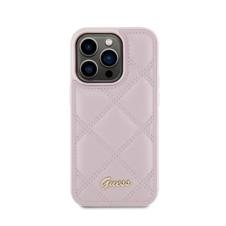 Guess Logo métal matelassé - Coque iPhone 15 Pro (rose)