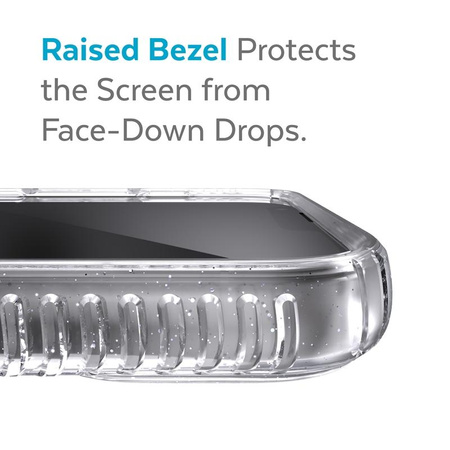 Speck Presidio Perfect-Clear csillogással + markolat + MagSafe - iPhone 13 tok MICROBAN bevonattal (átlátszó/platina csillogás)