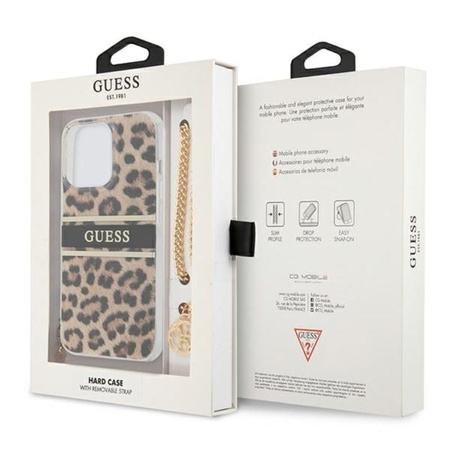 Guess Leopard Gold Chain - Étui pour iPhone 13 Pro