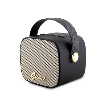 Guess Mini Enceinte Bluetooth 4G Cuir Logo Script avec Strap - Enceinte Bluetooth V5.3 (Noir)