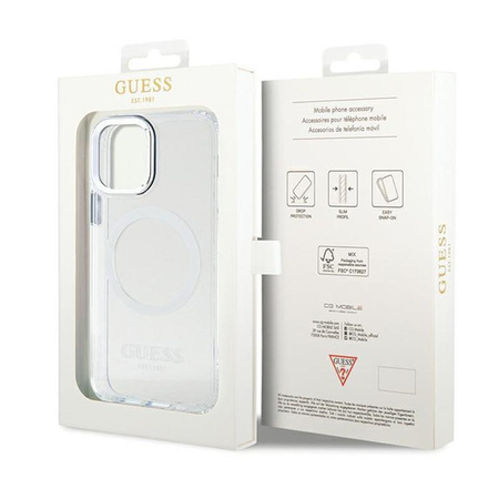 Guess Metal Outline MagSafe - iPhone 12 / iPhone 12 Pro Tasche (Transparent / Silber)