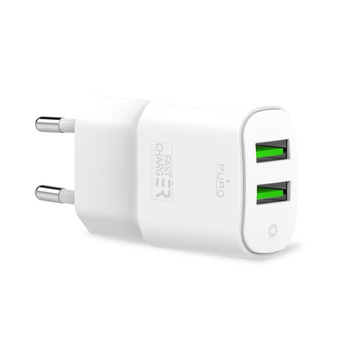 PURO White Mini Travel Fast Charger - Rychlonabíječka 2 x USB-A 12 W, 2,4 A (bílá)