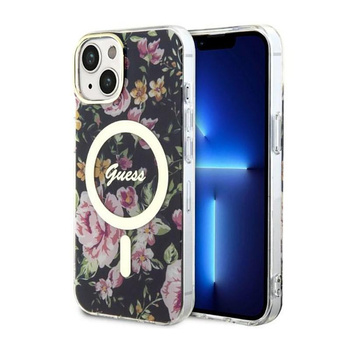 Guess Flower MagSafe - iPhone 14 Plus Tasche (Schwarz)