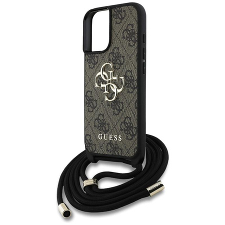 Guess 4G nagy logós zsinórpántos kereszttartó - tok iPhone 16-hoz (barna)