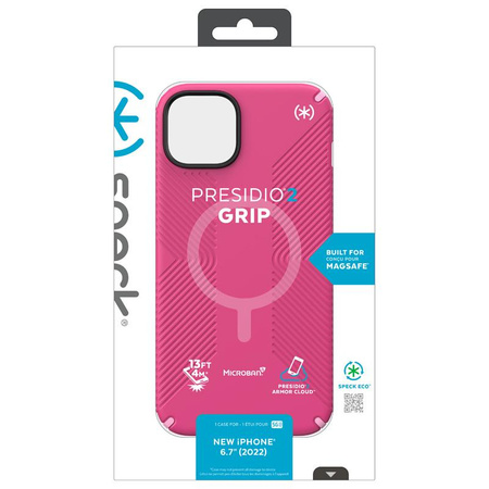 Speck Presidio2 Grip MagSafe - csúszásgátló iPhone 14 Plus tok (Digitalpink / Blossompink / Fehér)