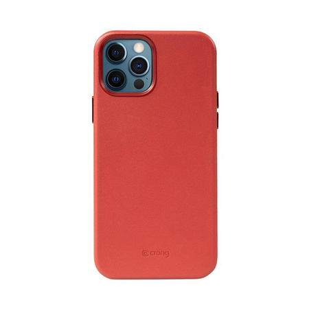 Crong Essential Cover Magnetic - Étui en cuir MagSafe pour iPhone 12 Pro Max (rouge)