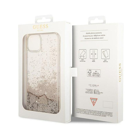 Guess Liquid Glitter Charms - Coque pour iPhone 14 Plus (Or)