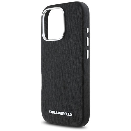 Karl Lagerfeld Saffiano Full Wrapped Elongated Metal Logo MagSafe - Hülle für iPhone 16 Pro (schwarz)