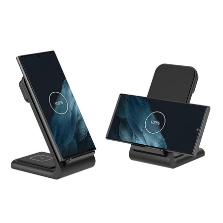 Crong PowerSpot Pivot Stand - 3-in-1 kabelloses Ladegerät für iPhone, Samsung & Android, Galaxy Watch und TWS Kopfhörer (schwarz)