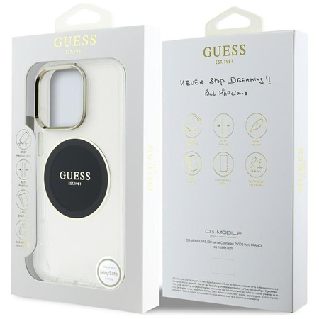 Guess IML Metal Coloured Circle Classic Logo MagSafe - pouzdro pro iPhone 16 Pro (černé)