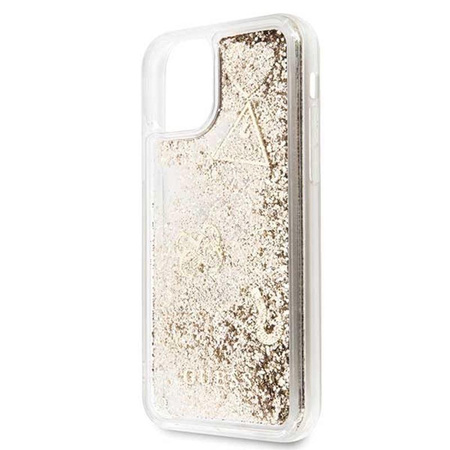 Guess Liquid Glitter Hearts - Coque iPhone 11 (Or)