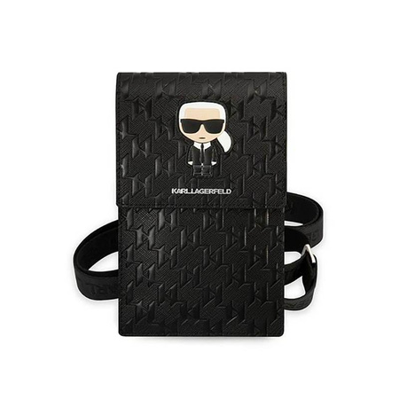 Karl Lagerfeld Monogram Ikonik Patch Wallet Phone Bag - Smartphone and Accessory Bag (Black)