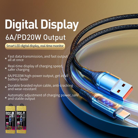 WEKOME WDC-166 Sakin Series - USB-A to USB-C 6A Fast Charging 1m Connection Cable (Tarnish)