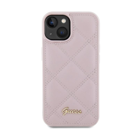 Guess Quilted Metal Logo - pouzdro pro iPhone 15 (růžové)