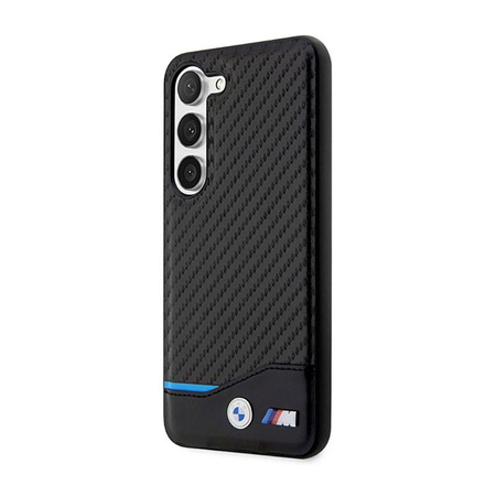 BMW Leder Carbon Blue Line - Hülle für Samsung Galaxy S23+ (Schwarz)