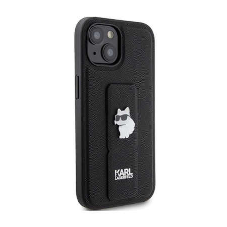 Karl Lagerfeld Gripstand Saffiano Choupette Pins - iPhone 15 Plus Tasche (Schwarz)