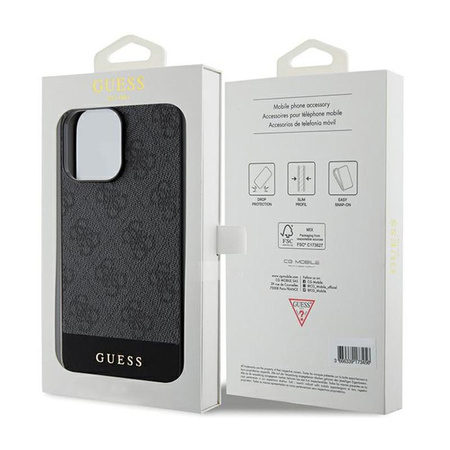 Guess 4G Bottom Stripe Metall Logo Kollektion - iPhone 15 Pro Max Tasche (grau)