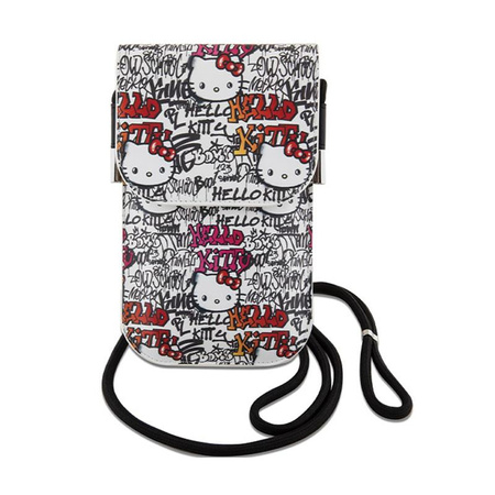 Hello Kitty Bőr címkék Graffiti zsinór - Crossbody telefontáska (bézs)
