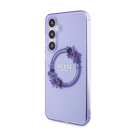 Guess IML Virágok koszorú MagSafe - Samsung Galaxy S24+ tok (lila)