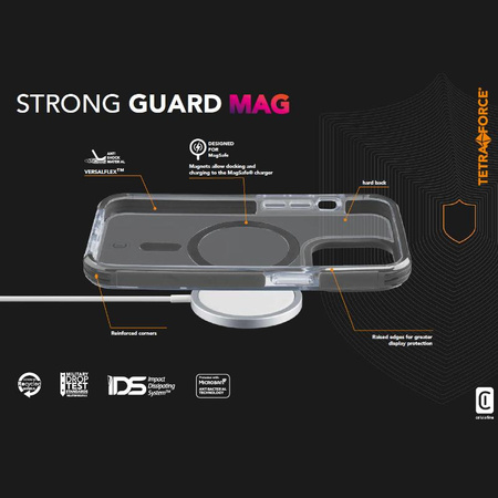 Cellularline Tetra Force Strong Guard Mag - Étui MagSafe pour iPhone 15 Pro avec revêtement MICROBAN (transparent)