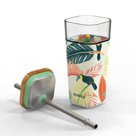 Quokka Liquid Cube - 540 ml glass mug with stainless steel straw (Toucans)