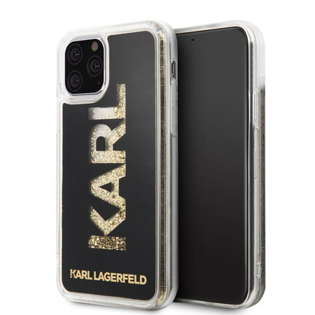 Logo Karl Lagerfeld Karl Liquid Glitter - Coque pour iPhone 11 Pro (Noir/Or Glitter)