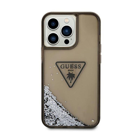 Guess Liquid Glitter Triangle Logo - pouzdro pro iPhone 14 Pro Max (černá)