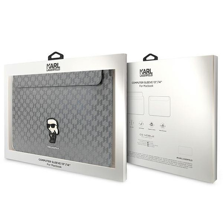 Karl Lagerfeld NFT Saffiano Monogram Iconic Karl Sleeve - pouzdro na 14" notebook (stříbrné)