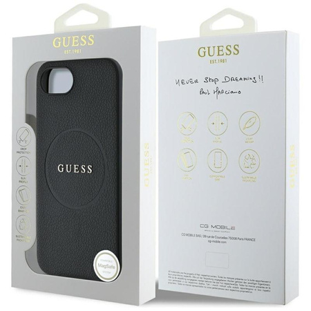 Guess Grained Ring MagSafe - tok iPhone 16e készülékhez (fekete)